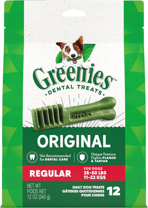 Greenies Original Regular Natural Dental Care Dog Treats, 12 oz. Pack (12 Treats)...